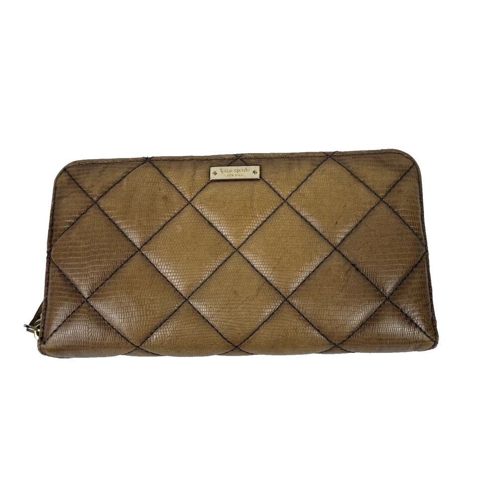 Kate Spade New York Liberty Street Lacey Exotic Lizard Wallet Tan Brown Quilted